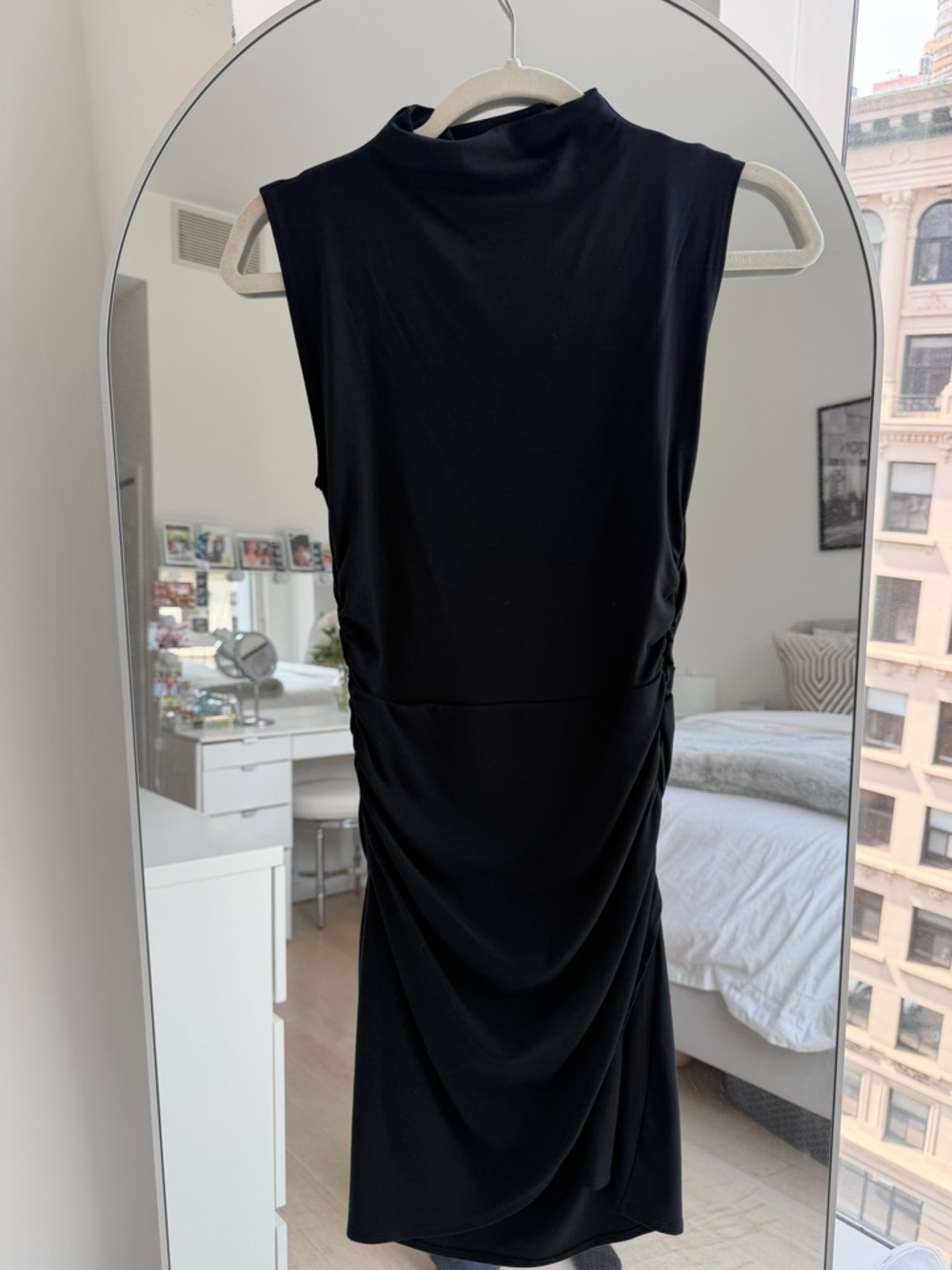 Aritzia Wilfred Black Sleeveless Mock-Neck Ruched Mini Dress